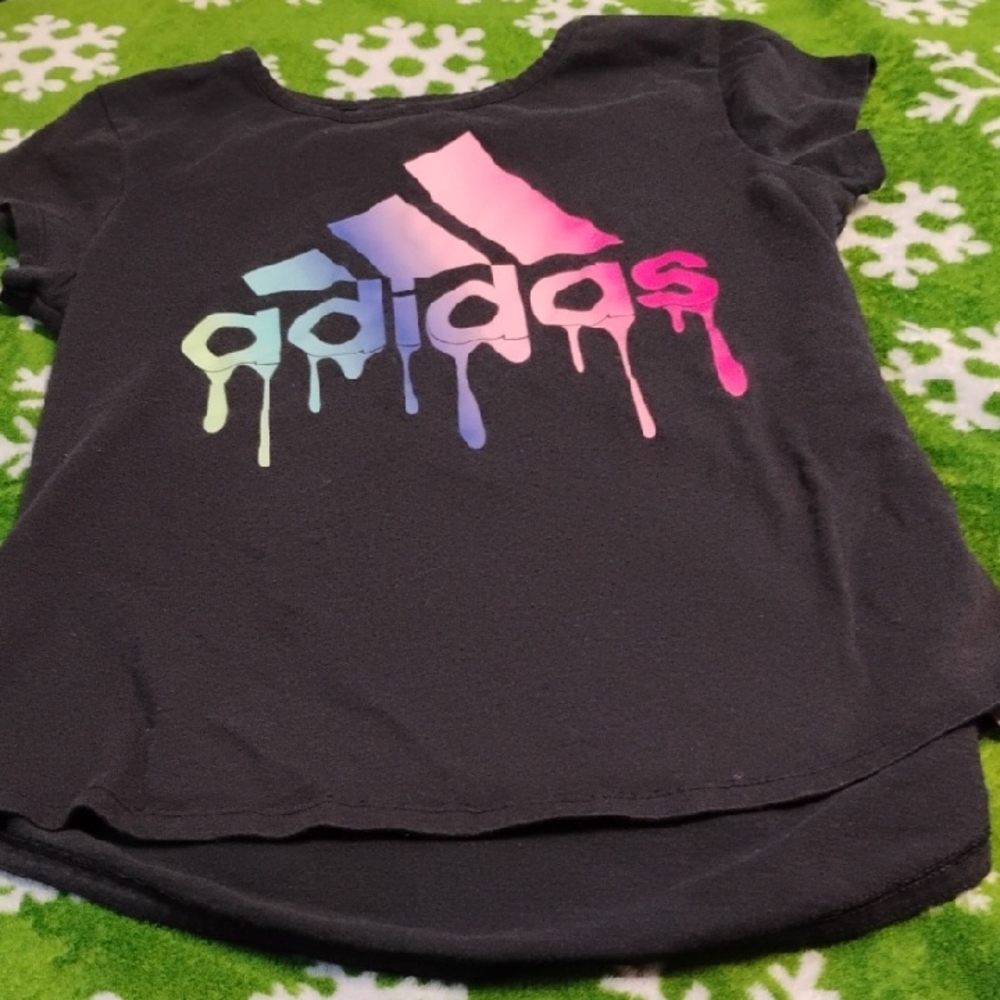 Adidas Girld Black T-Shirt with Multicolor Logo